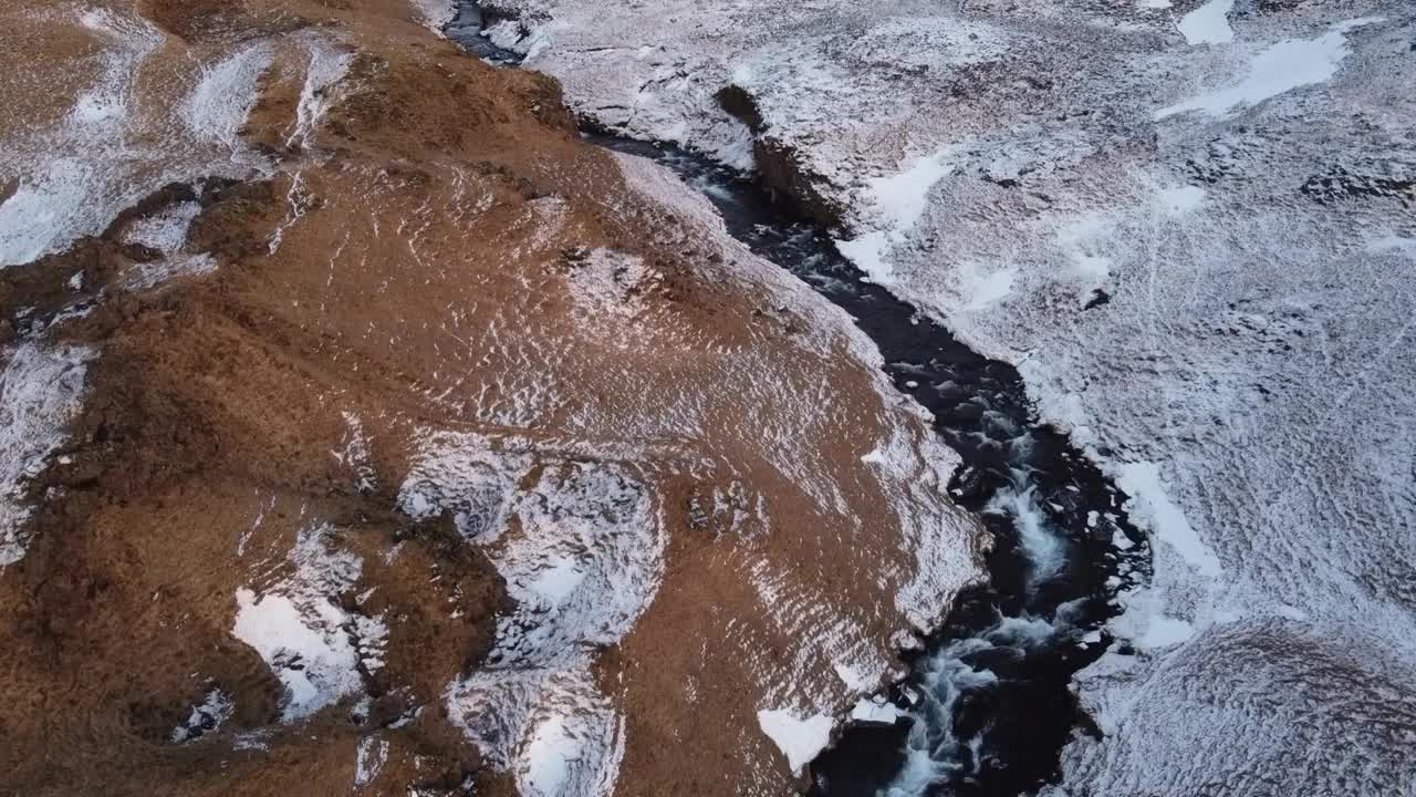 近距离拍摄流入Seljalandsfoss瀑布的河流视频下载