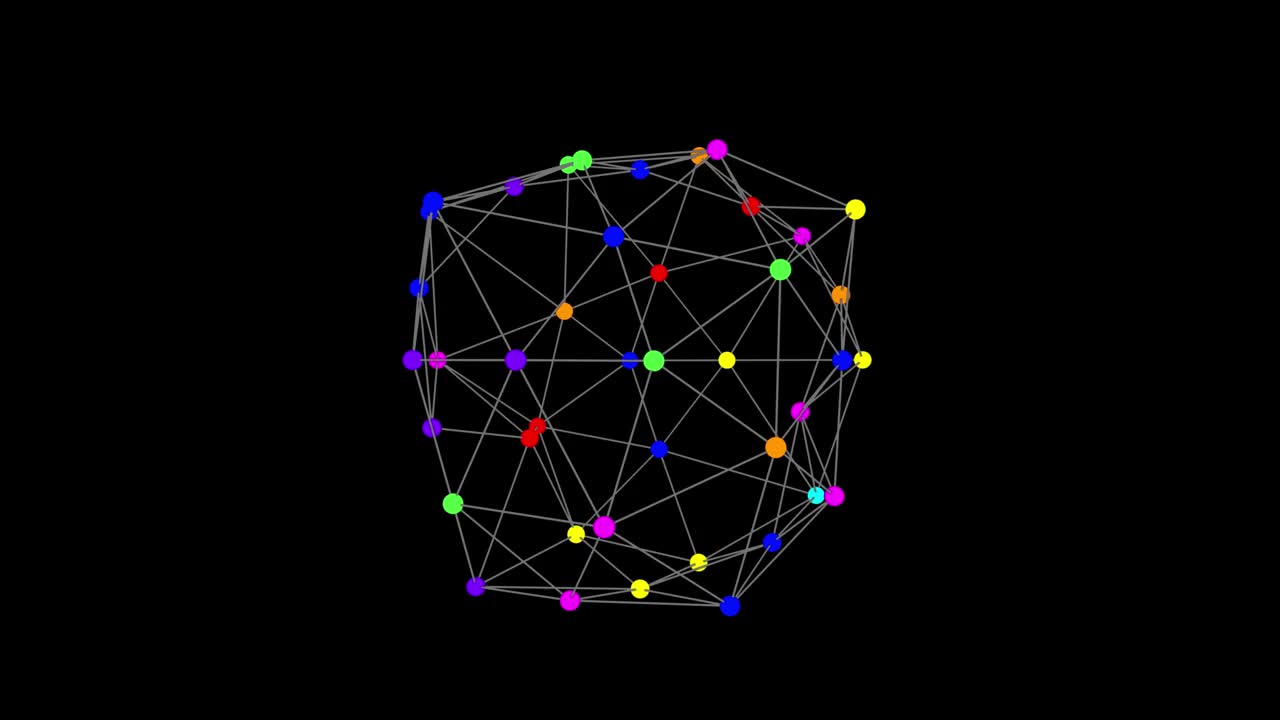 抽象概念网格形状的彩色点相互连接的线视频下载