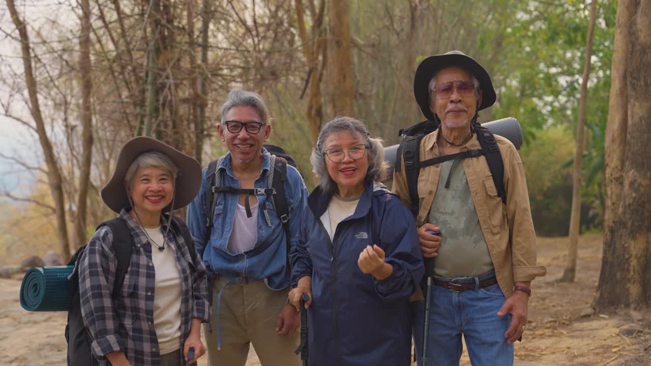 快乐老年游客徒步旅行视频素材