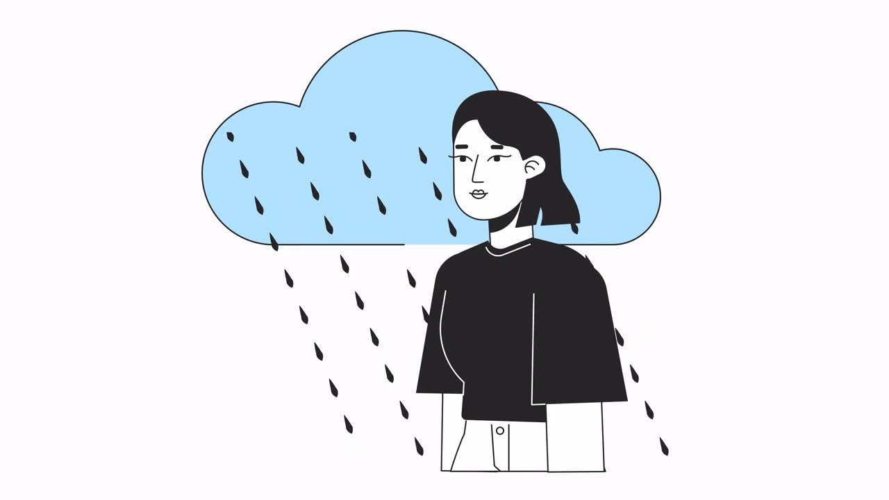 不快乐的女雨下线2D动画视频素材