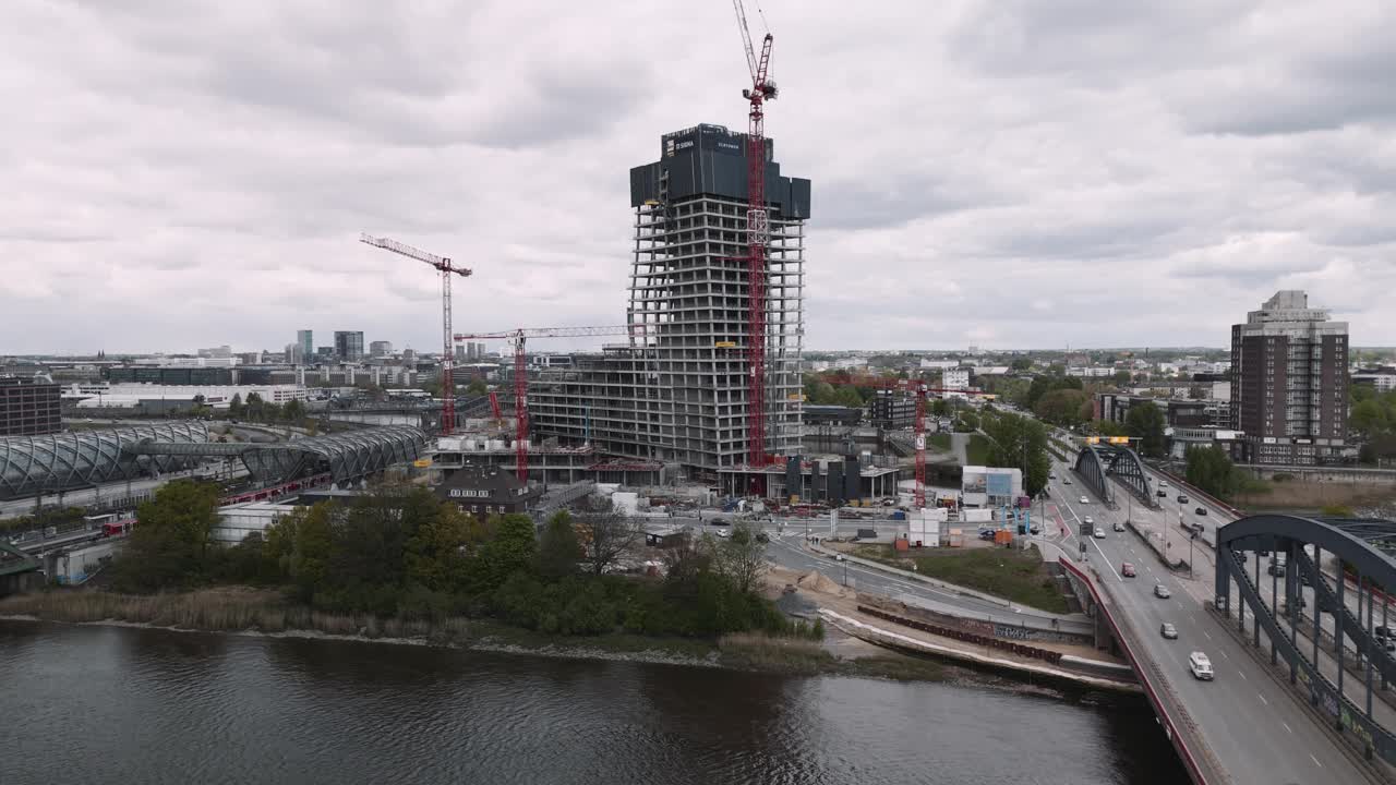 汉堡Elbtower建筑工地停工视频素材