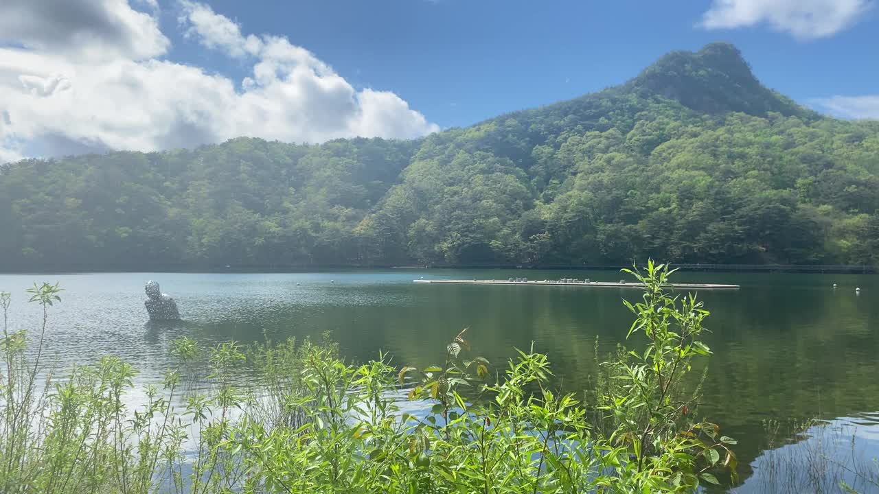 韩国，三静湖，清澈见底，湖，山，像，美视频素材