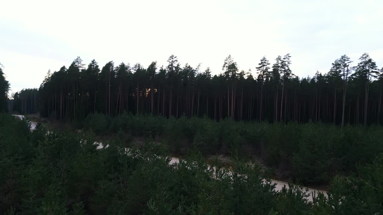 行树带路，下有一片天空，在一道自然景观中视频素材