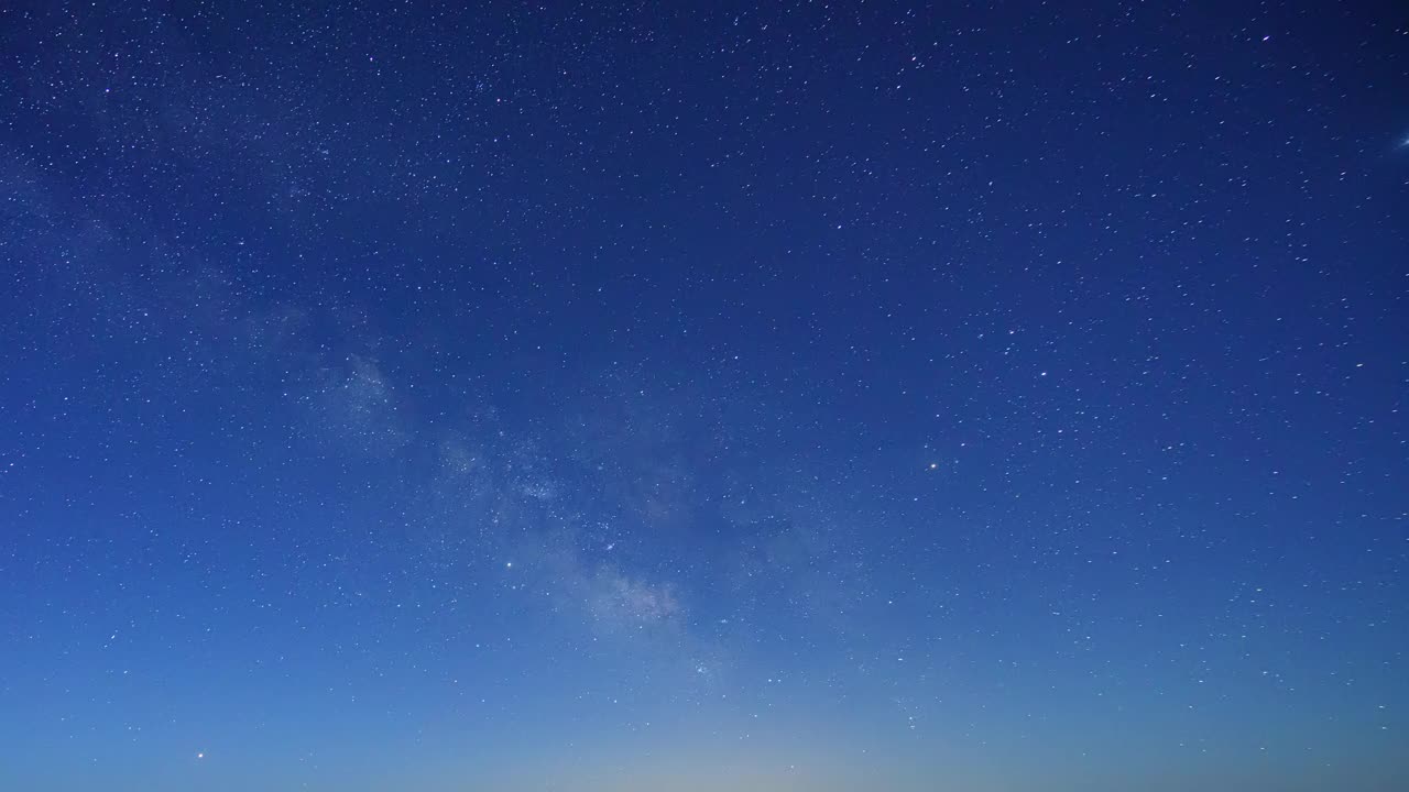 银河的时间流逝与明亮的星星在夜晚的蓝天，4K。视频素材