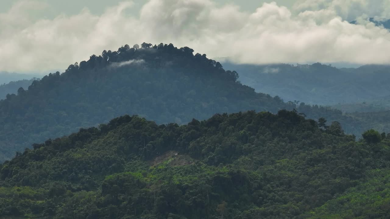 热带地区长满绿色植被和树木的山脉和丘陵。马来西亚婆罗洲,。视频素材