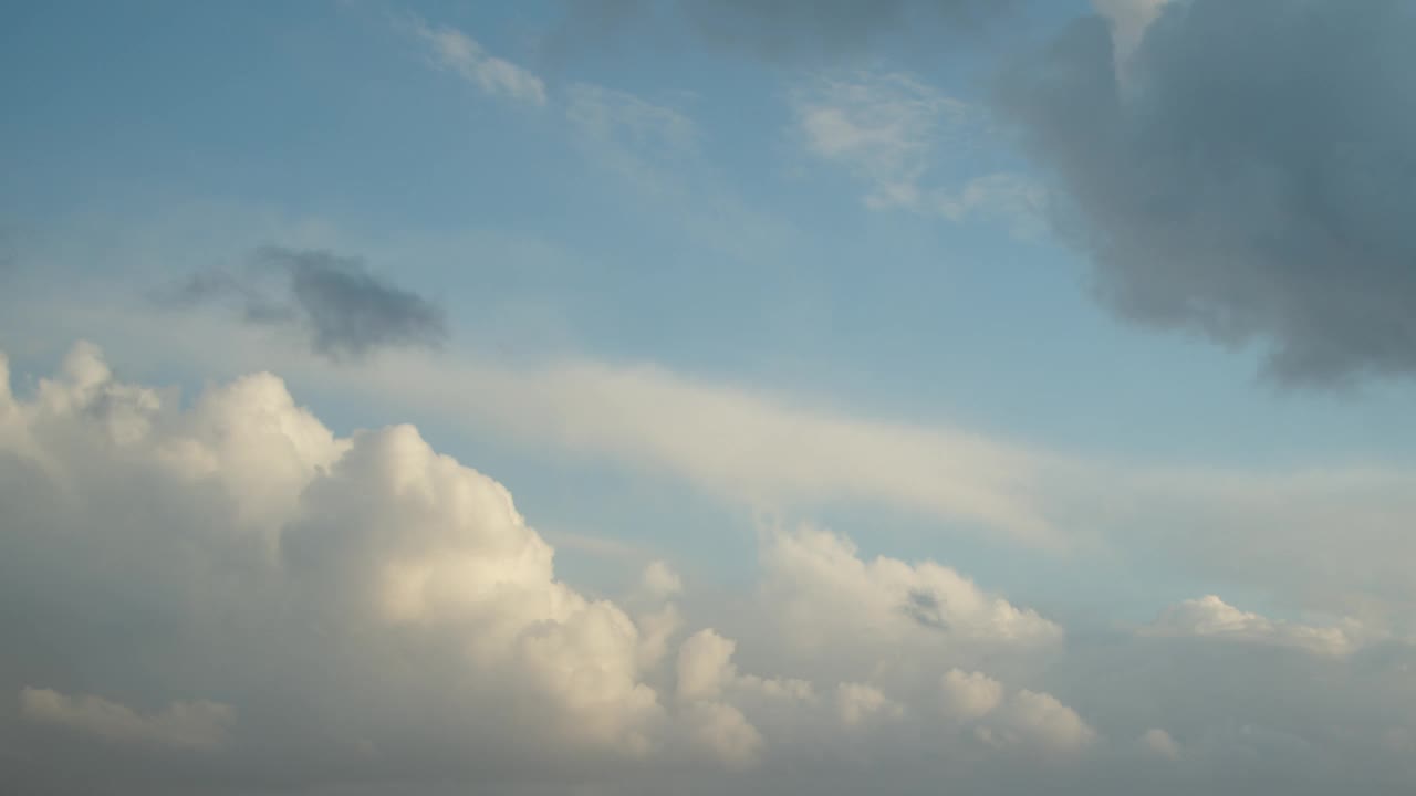 美丽的积云在黎明的天空中快速移动，视频延时，早晨的天空为背景。视频素材