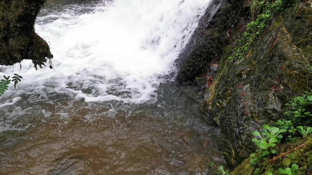 瀑布:一股水流从岩石上流下的瀑布视频素材