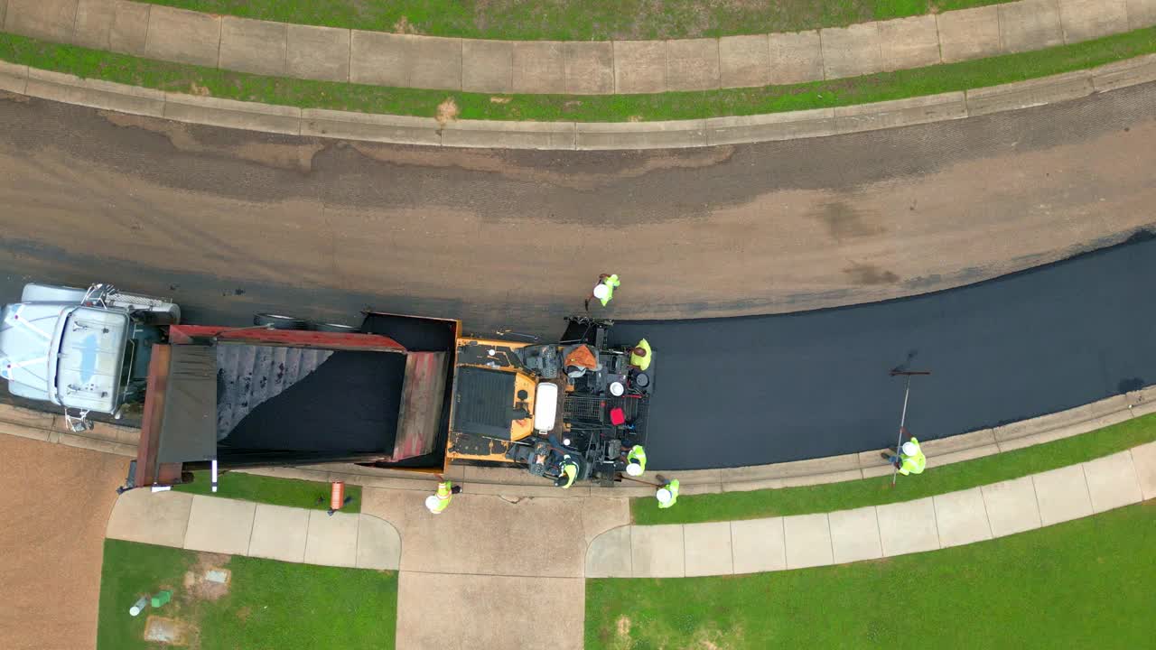 道路施工设备的俯视图视频下载