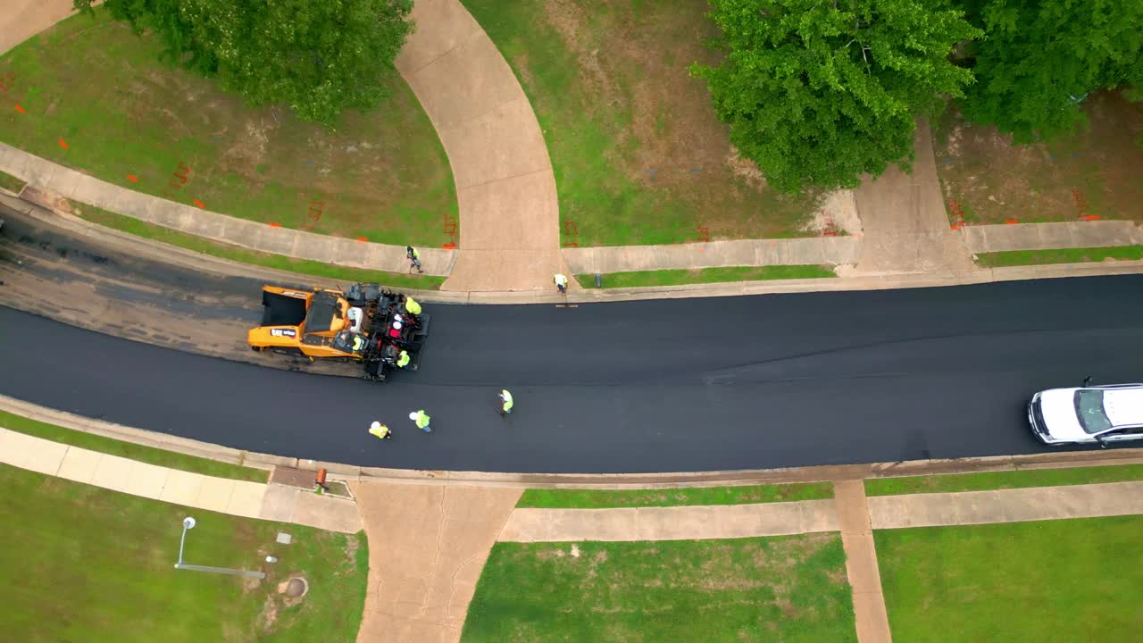 道路施工设备的俯视图视频下载