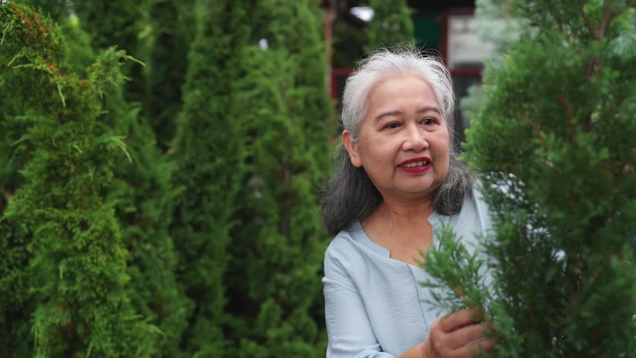 一群欢快的亚洲老年妇女一起在街市购物。视频下载