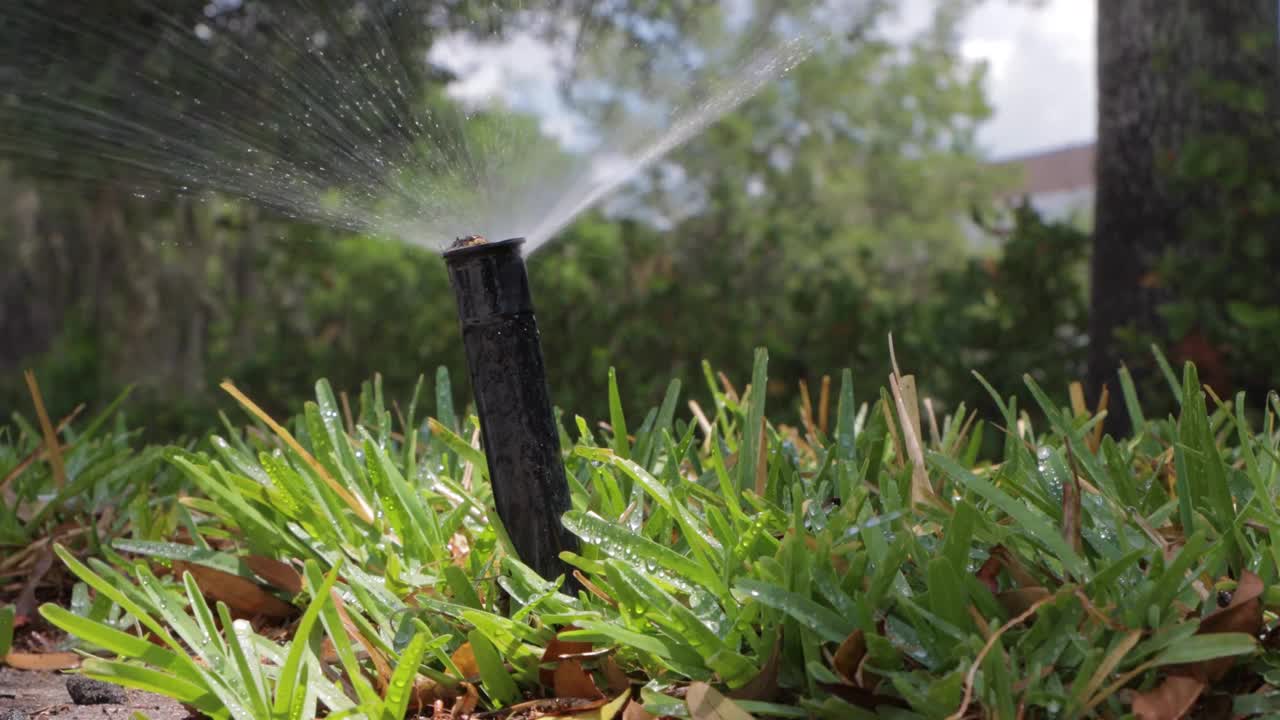 洒水车在草地上洒水视频下载