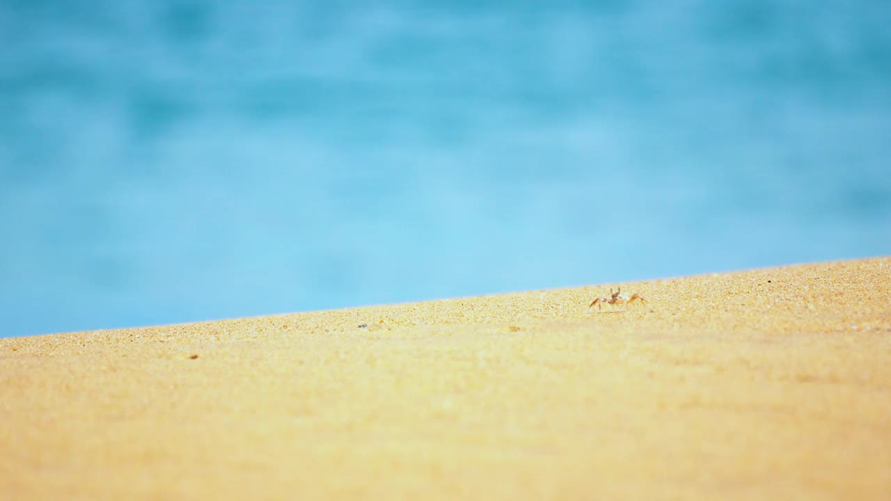 海滩、海沙和天空。夏日沙滩海景的景观景观。海滩区，复制区。视频素材