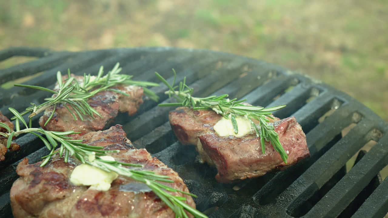 在格子和明火上准备肉视频下载