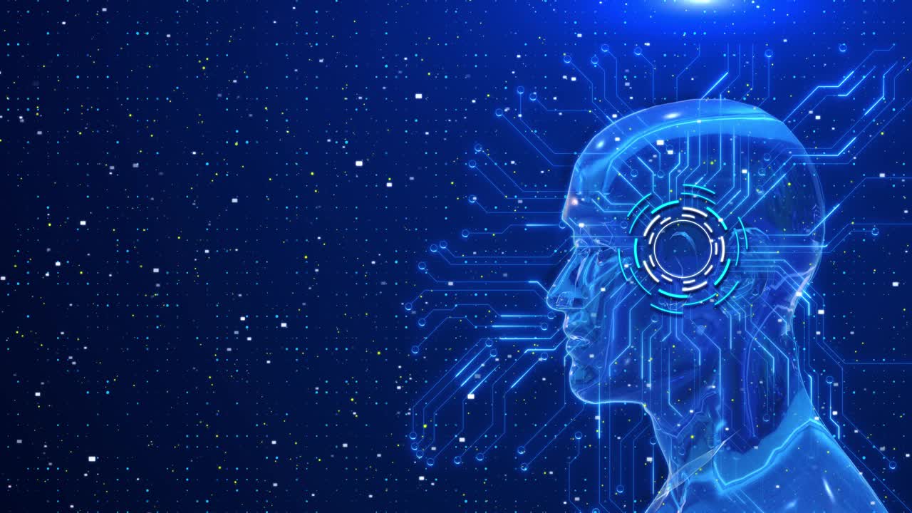 未来的创新。AI 2024机器深度学习，机器人数据网络连接大脑的计算视频素材