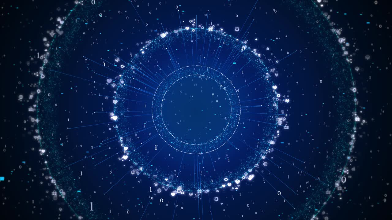 网络HUD圆形接口高科技隧道3D大数据数字隧道方形未来矩阵。视频素材