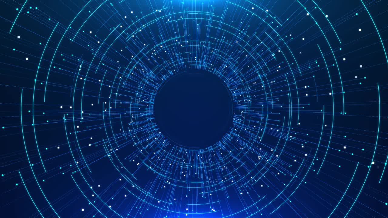 网络HUD圆形接口高科技隧道3D大数据数字隧道方形未来矩阵。视频素材