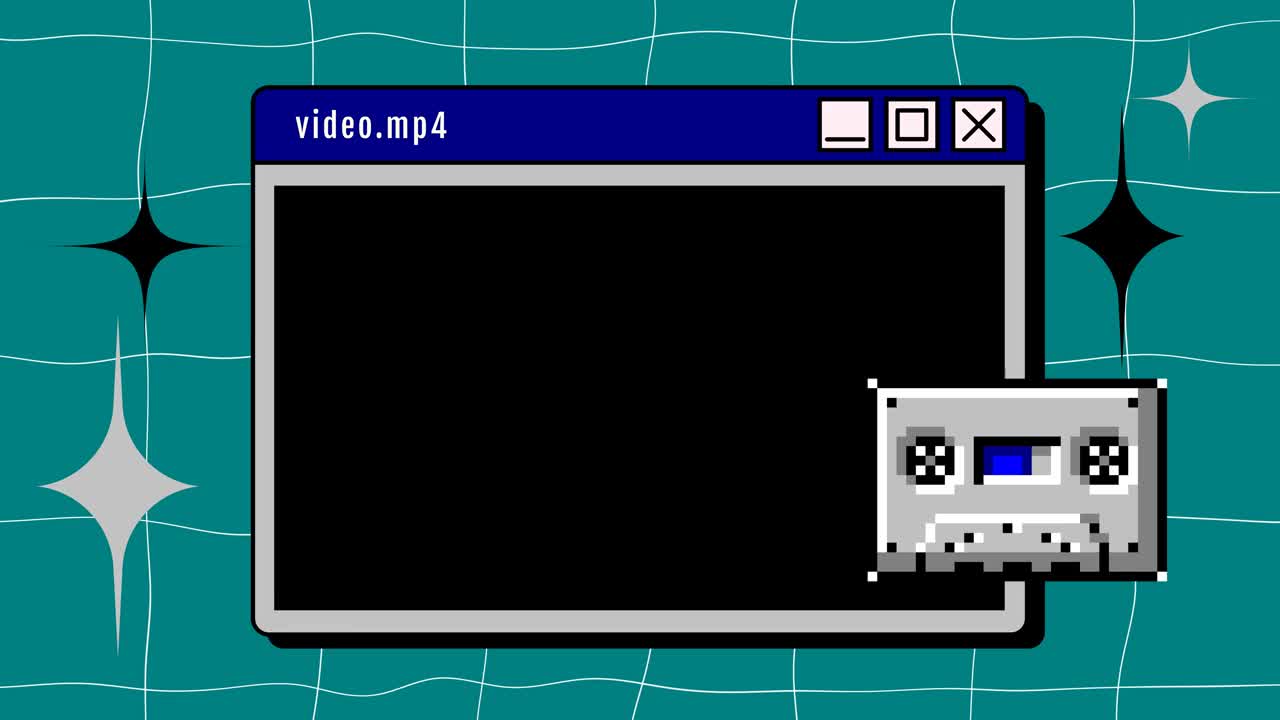 4K旧的操作系统接口帧。旧的视频播放器窗口。透明alpha通道背景。90年代的风格视频下载