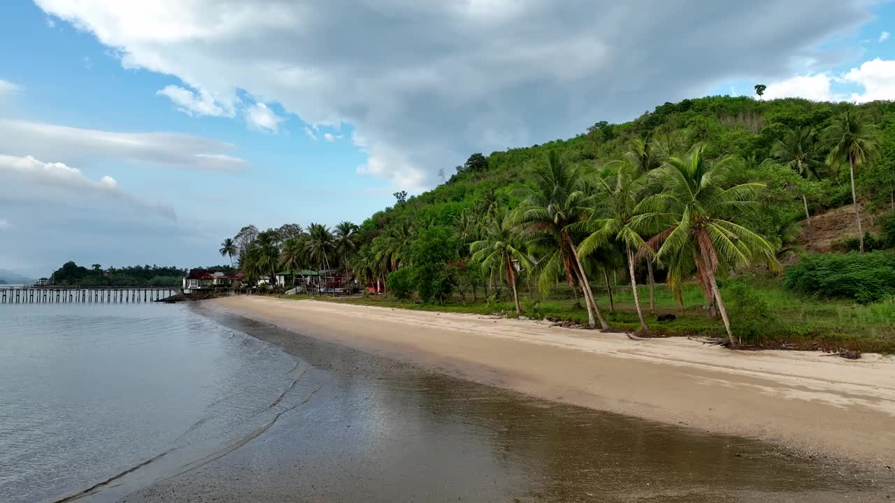 旅游与夏季棕榈树和热带海滩与蓝色的海滨背景视频素材