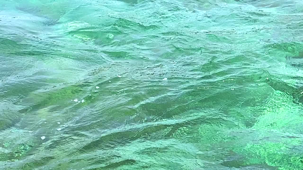 透明的蓝绿色海水。海浪自然纹理。视频素材