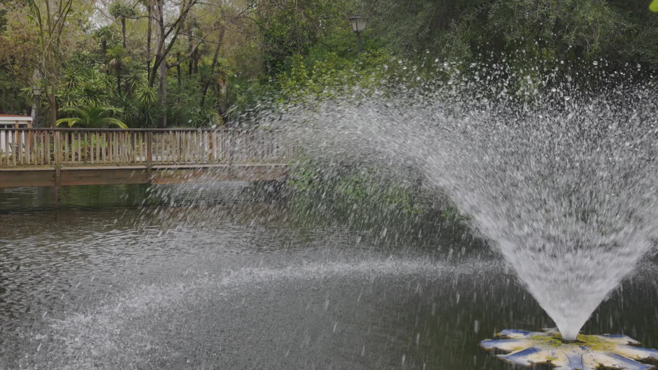 玛丽亚路易莎公园桥边的喷泉水花飞溅视频素材