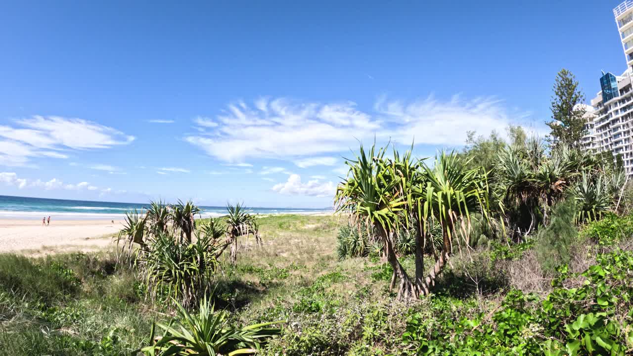 有植被和建筑的海滨视频素材