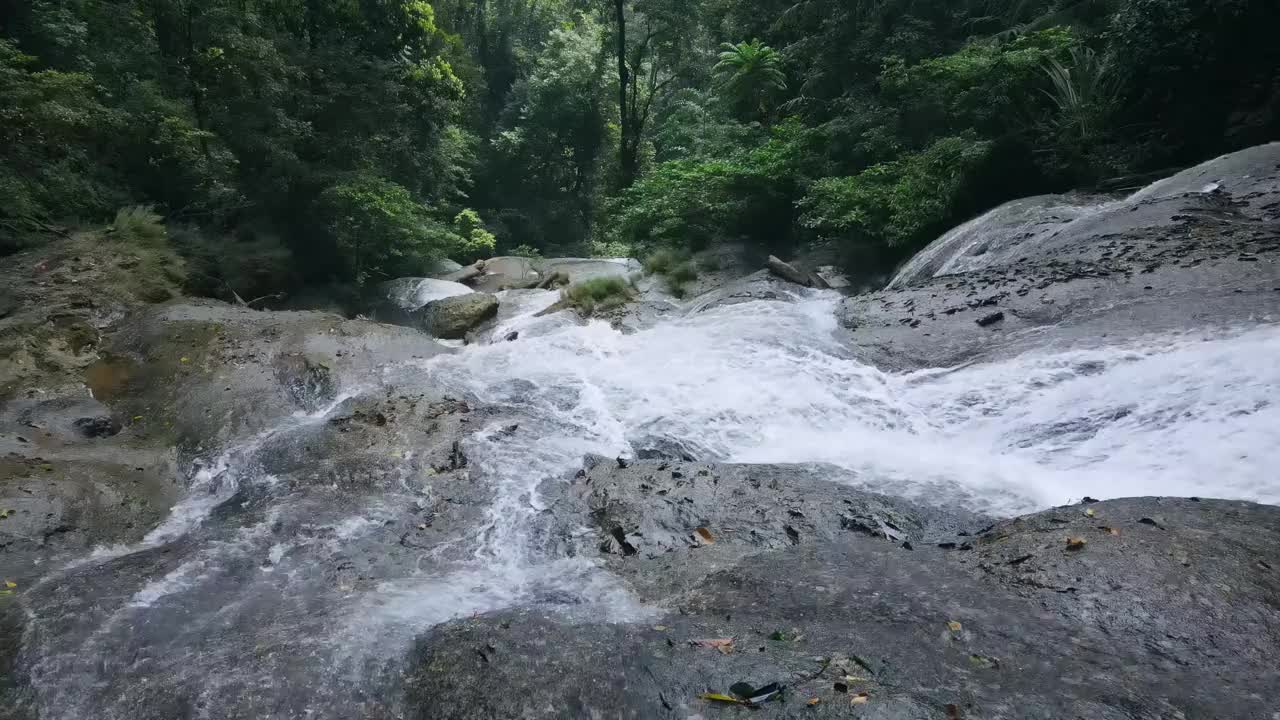 迷人的瀑布在茂密的雨林中倾泻而下视频素材