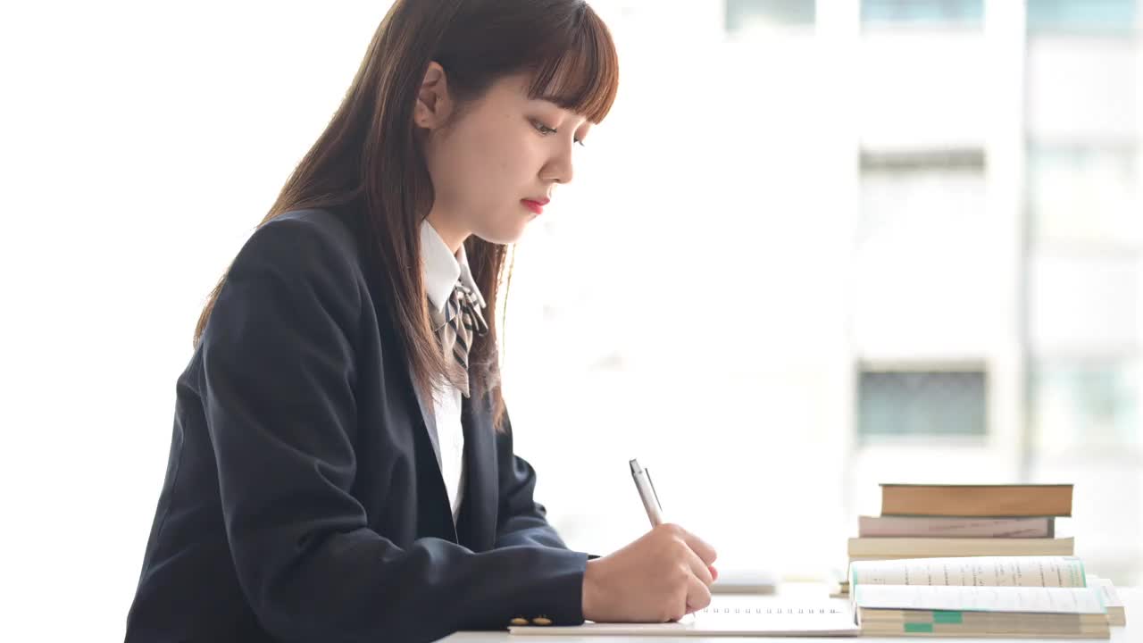 穿着制服的亚洲女学生在学校听老师讲课视频素材