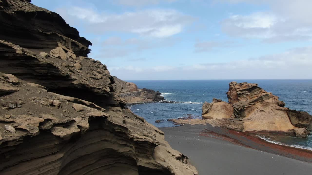 兰萨罗特岛海岸线的岩石海滩视频素材