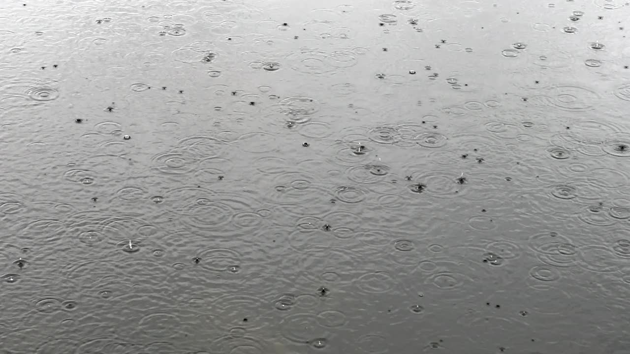 雨滴落在平静的湖面上视频素材