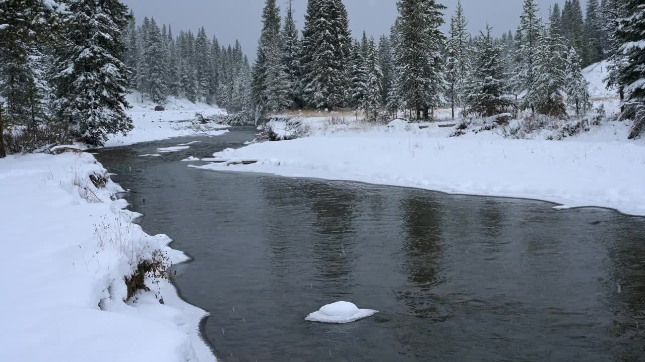 白雪皑皑的小溪视频素材