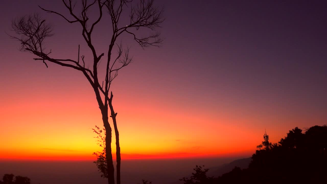 太阳从山上的雾中冉冉升起。视频下载