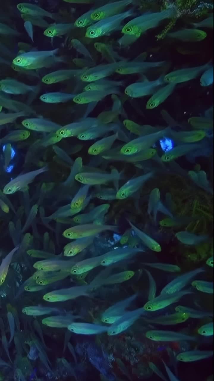 一群鱼在黑暗中游泳视频下载