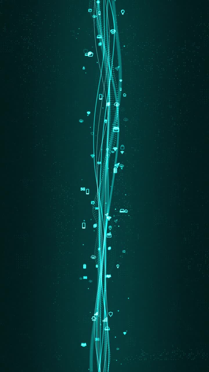 动态图形的蓝色数字技术图标和线条流动在未来主义抽象背景生成连接垂直视频概念视频下载