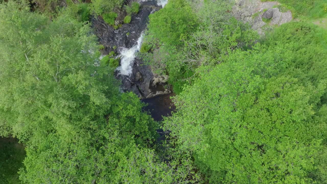 野生河流瀑布的空中无人机视图视频素材