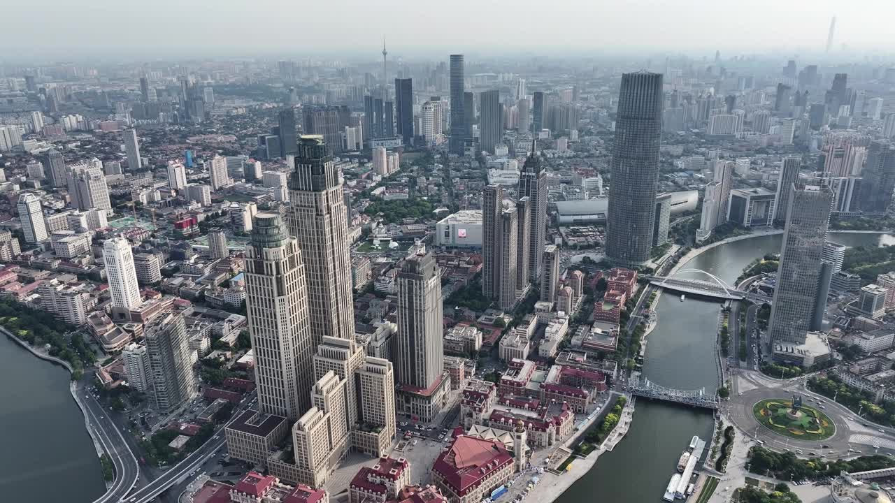 天津城市天际线鸟瞰图视频素材