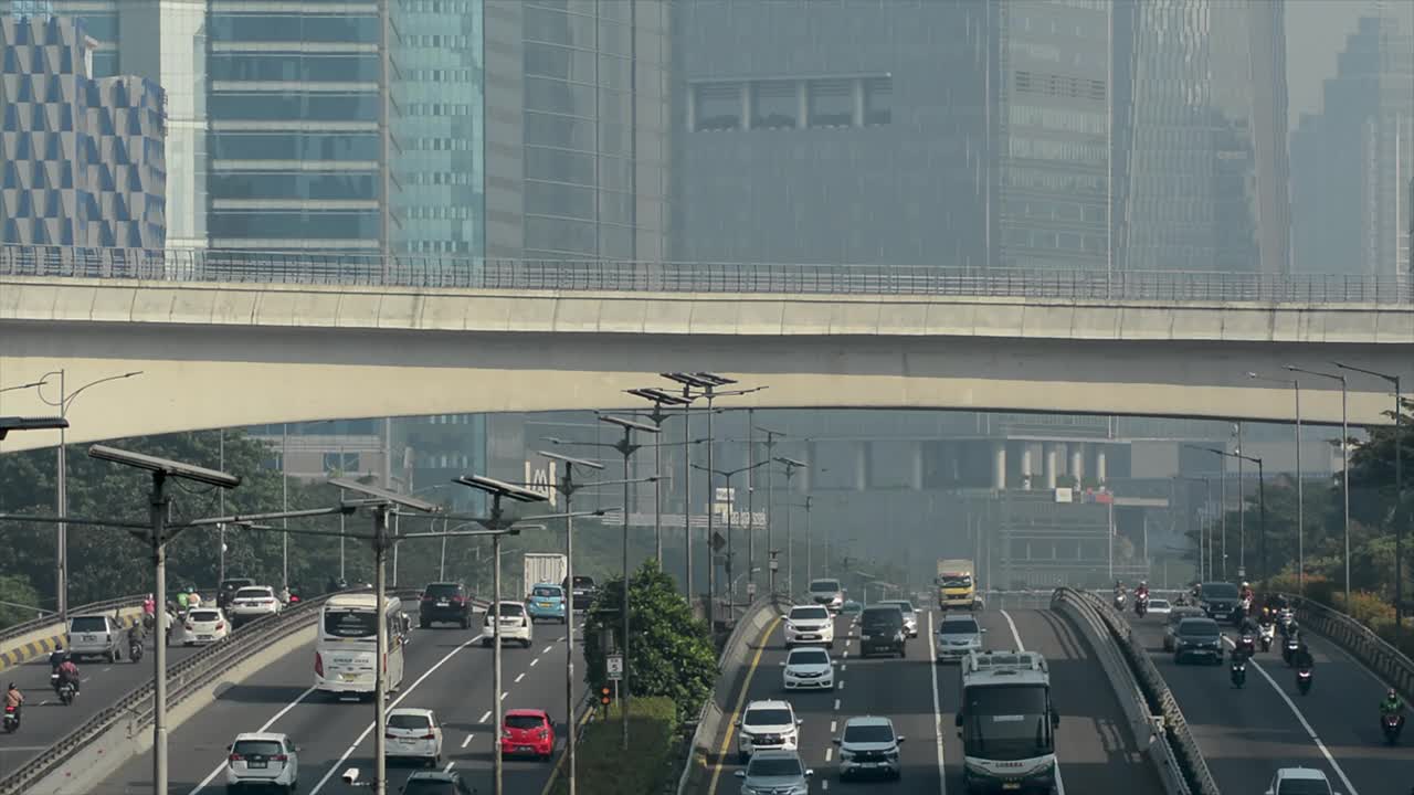 雅加达城市景观和轻轨列车的镜头。视频下载