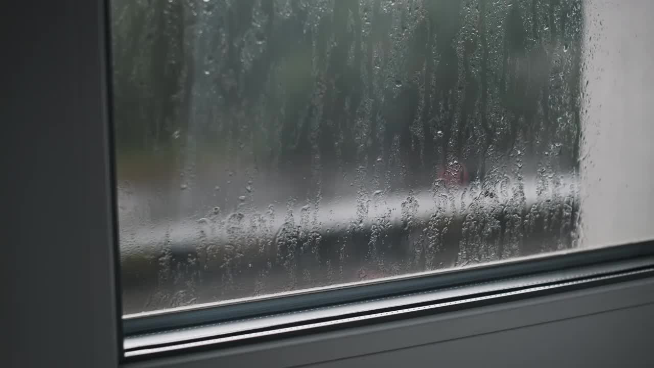 雨在窗口-宏4K纹理视频素材