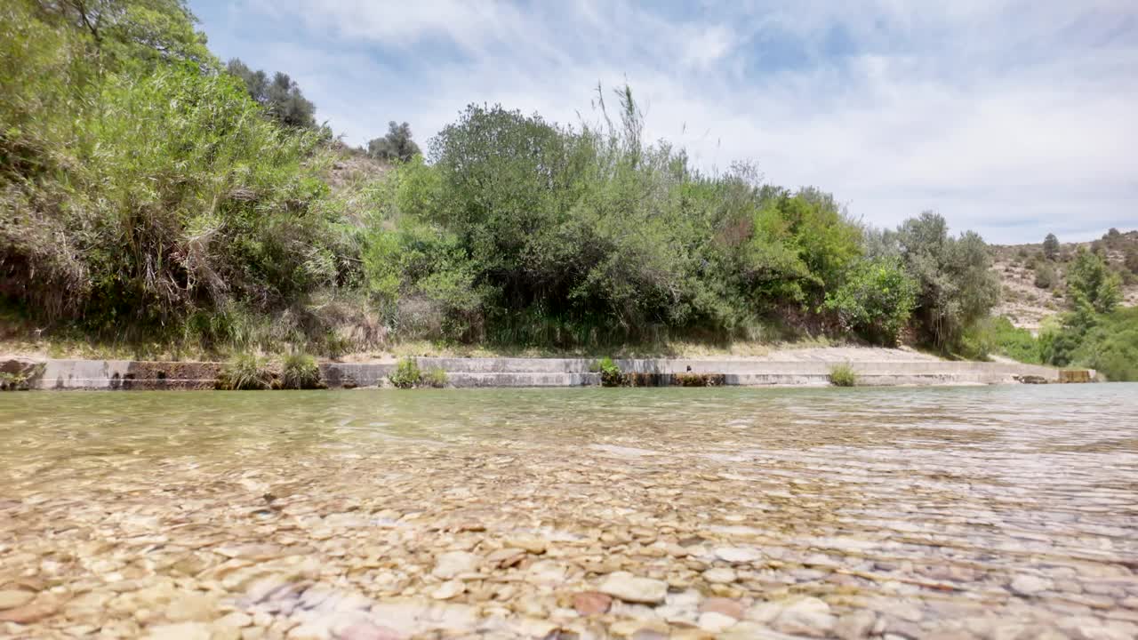 以岩石海岸线和树木为背景的水体视频素材