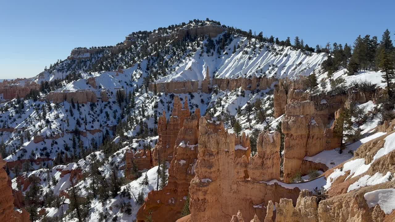 白雪皑皑的布莱斯峡谷国家公园冬季景观视频素材