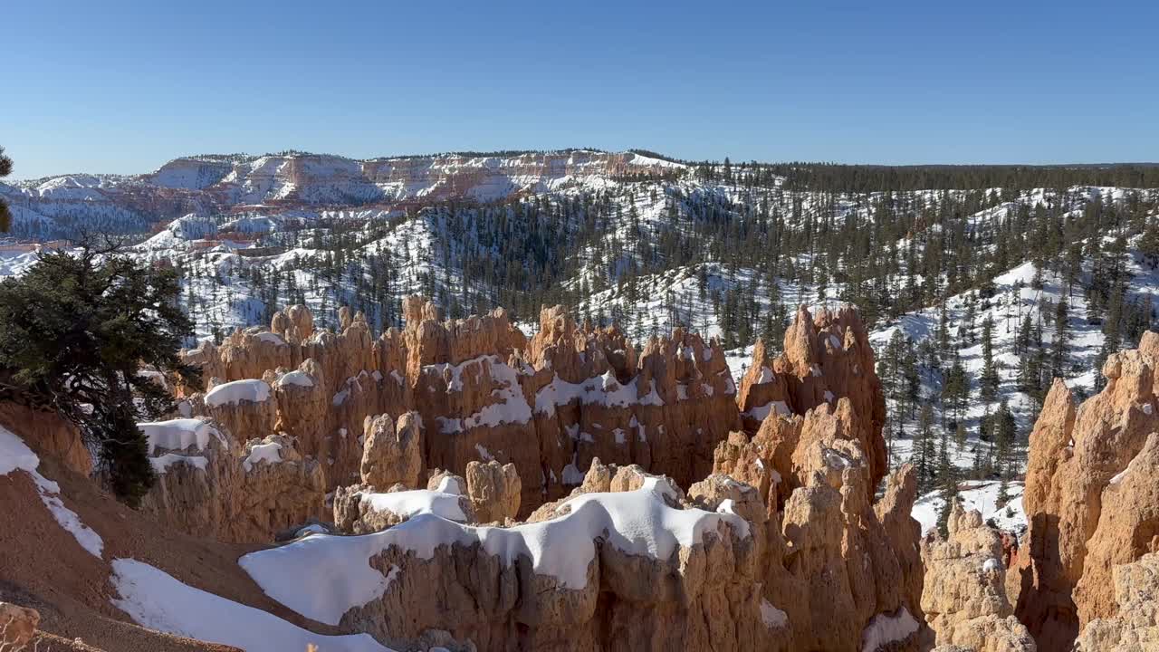 冬天美丽的白雪皑皑的布莱斯峡谷国家公园视频素材