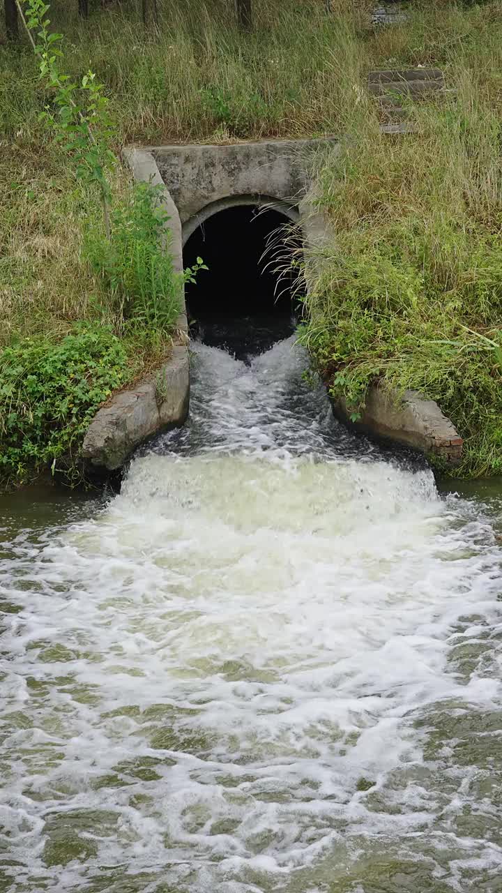 污水从管道排入河中。水污染、环境污染的概念视频素材