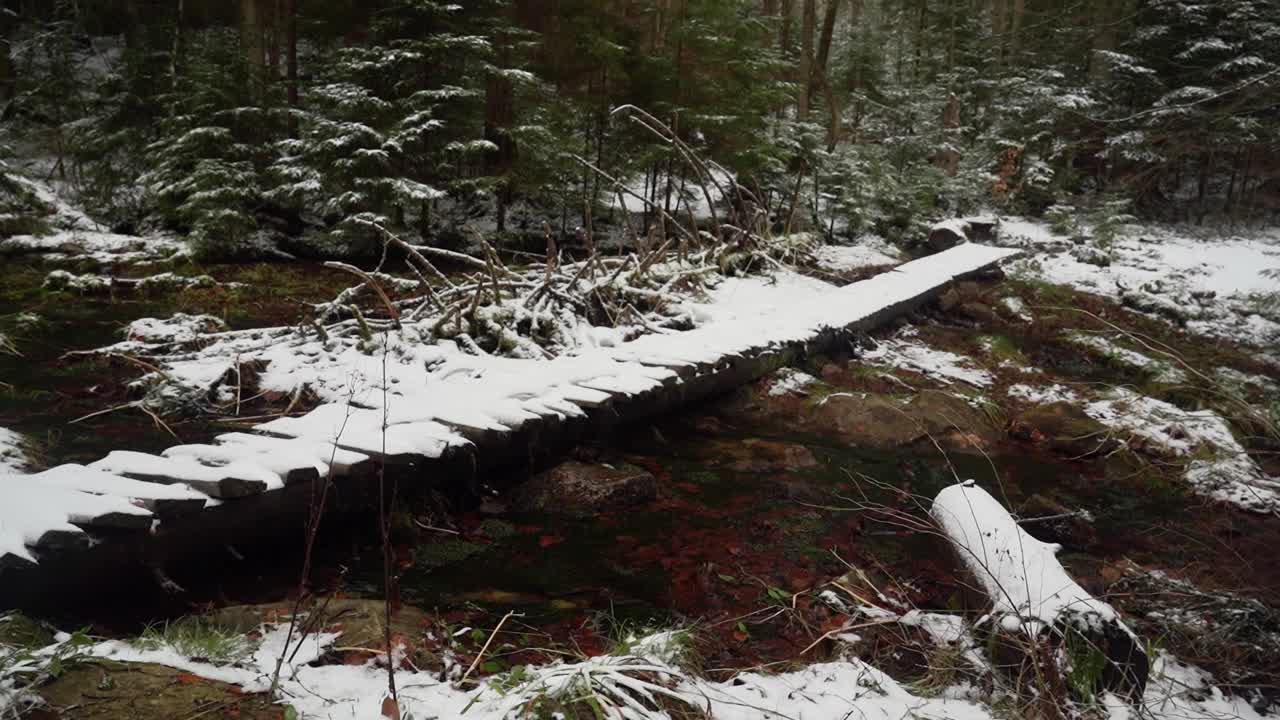 冬天背着背包徒步旅行。在山上的雪小屋附近。乌克兰喀尔巴阡山脉的冬季徒步旅行视频素材