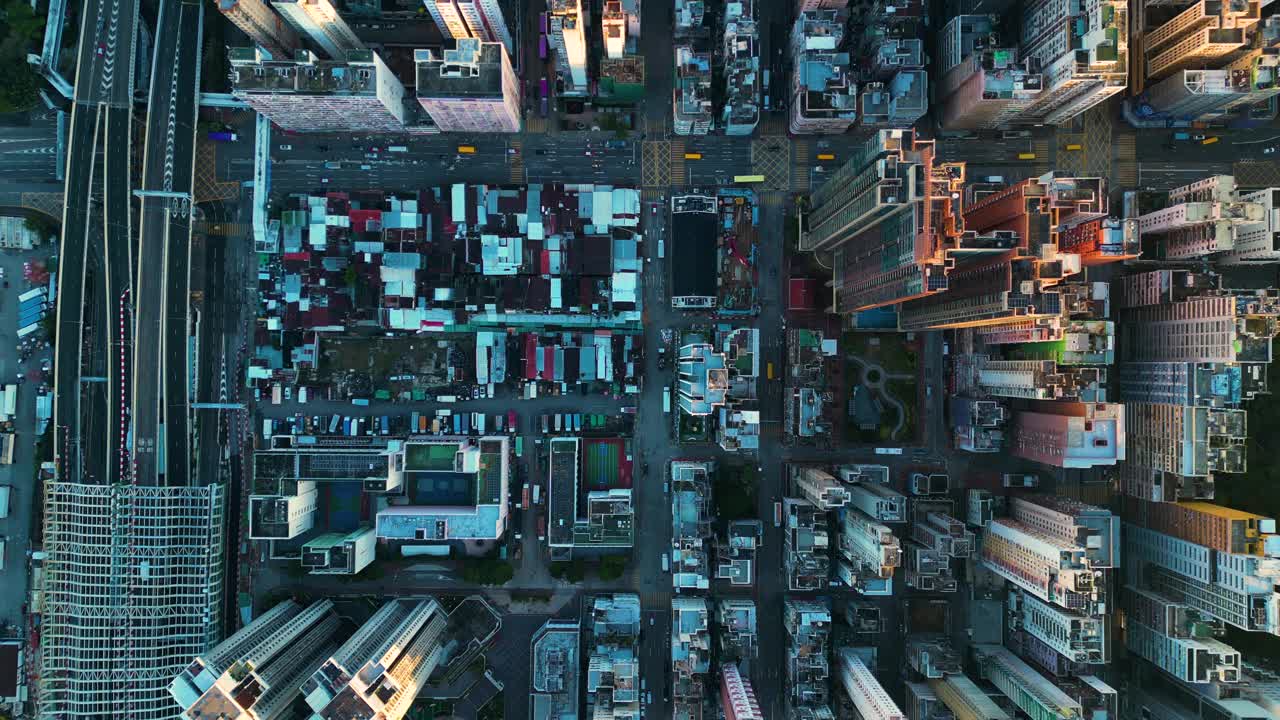 香港城市街道鸟瞰图视频下载
