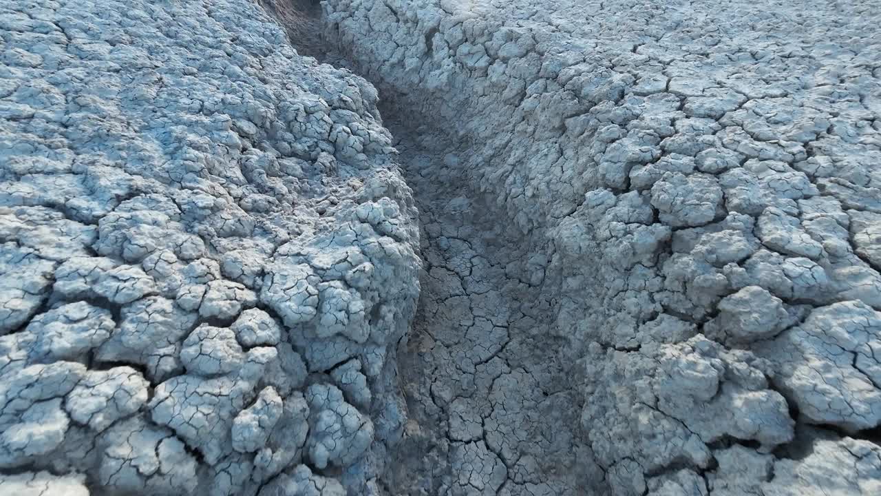 了地上。因缺水而出现裂缝的干燥景观视频素材