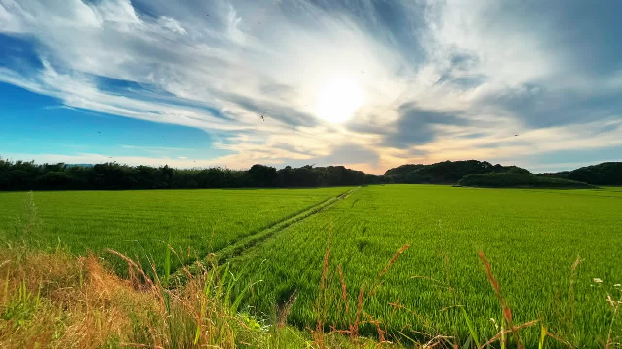 日本稻田的日落时间流逝视频下载