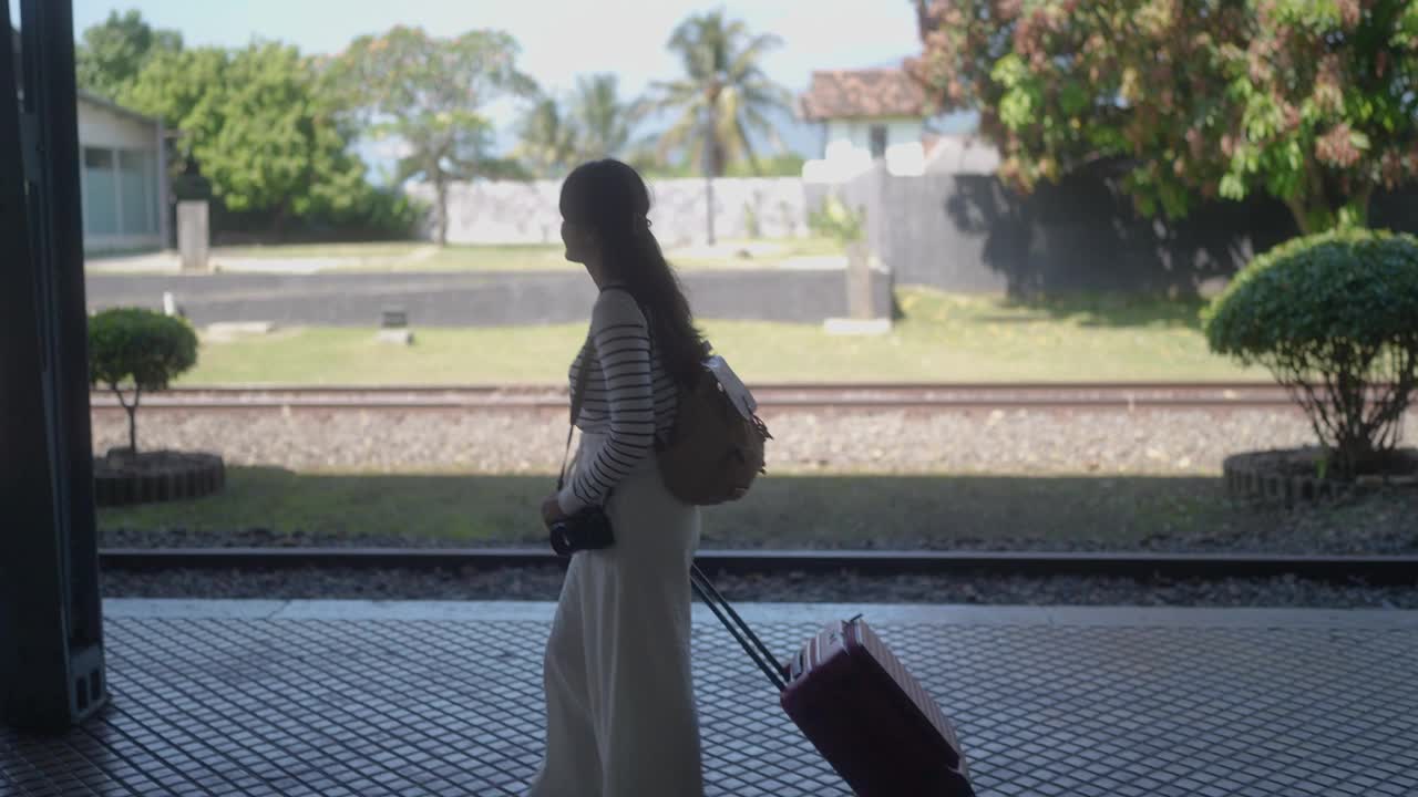 等火车的女旅客视频素材