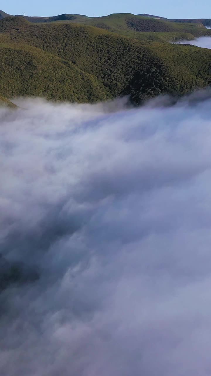 晴天青山云逆温。鸟瞰图。葡萄牙马德拉。垂直视频视频素材