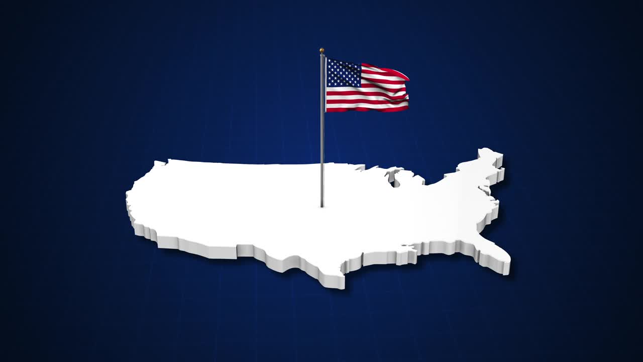 美国三维地图上的美国国旗视频下载