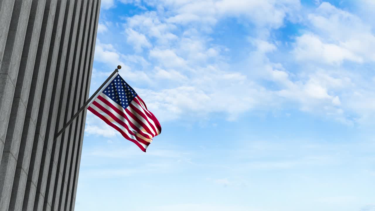 建筑上的美国国旗，背景是天空视频下载