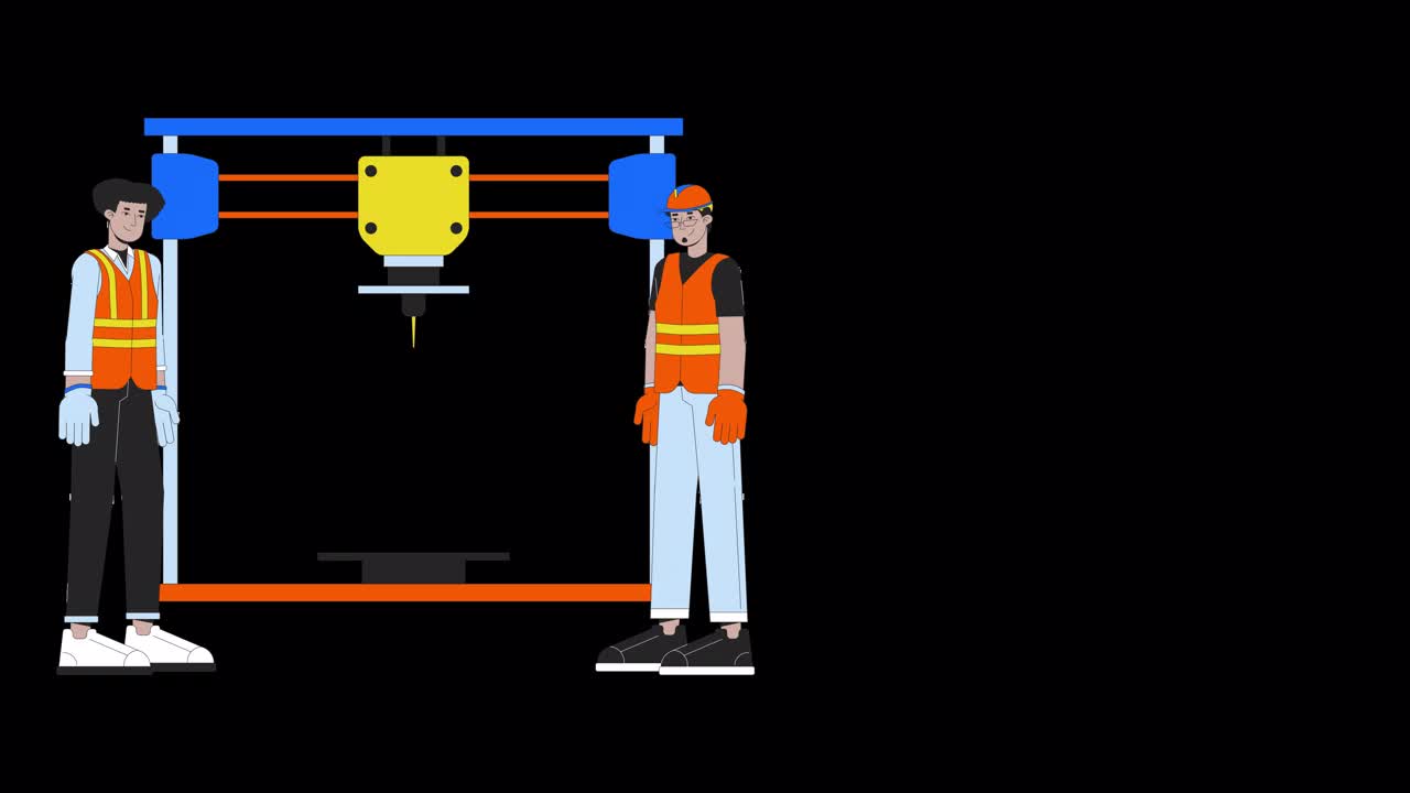 3D打印在金属管道生产线的卡通动画视频素材